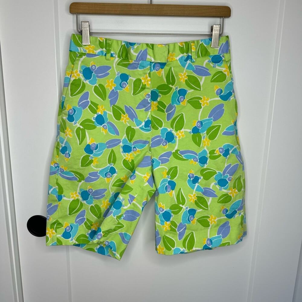 Vintage Lilly Pulitzer Too Jays Toucan Green Tropical Print Bermuda Short Resort